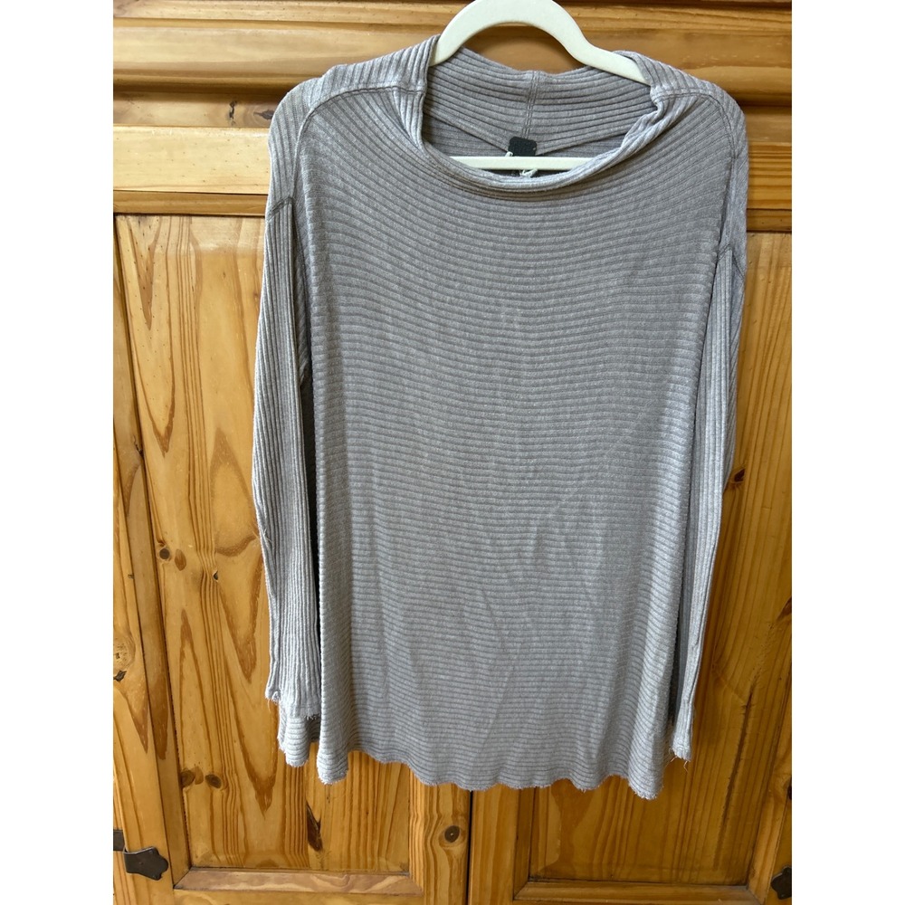 We The Free Free People Grey Ribbed Long Sleeve Open Back Slit Top Medium